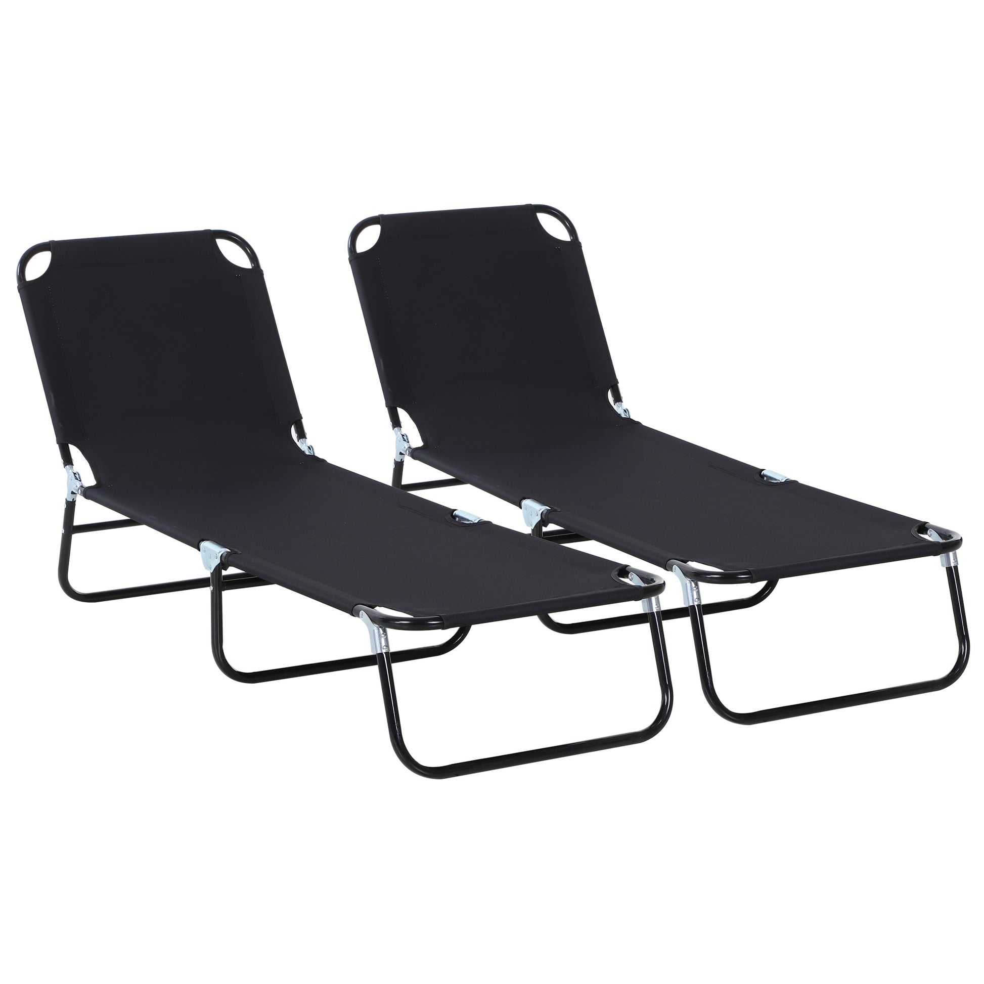 Photo of Outsunny 2 Piece Foldable Sun Loungers with 5-Position Adjustable Backrest, Outdoor Portable Recliner Chaise Lounge Chairs with Breathable Mesh Fabric, Black in Black colour on a white background
