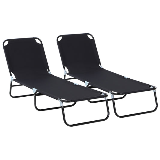 Photo of Outsunny 2 Piece Foldable Sun Loungers with 5-Position Adjustable Backrest, Outdoor Portable Recliner Chaise Lounge Chairs with Breathable Mesh Fabric, Black in Black colour on a white background