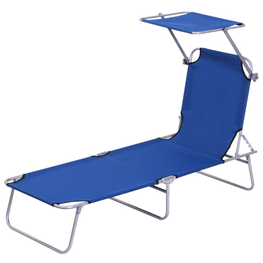 Photo of Outsunny Single Sun Lounger, with Awning and Reclining Back - Blue in Blue colour on a white background