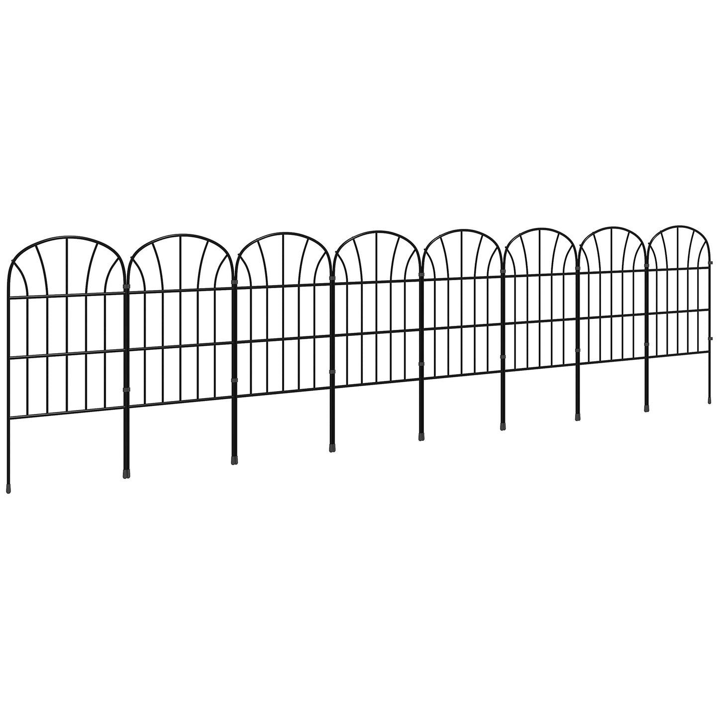 Photo of Outsunny Metal Decorative Outdoor Picket Fence Panels Set of 8, Black in Black colour on a white background