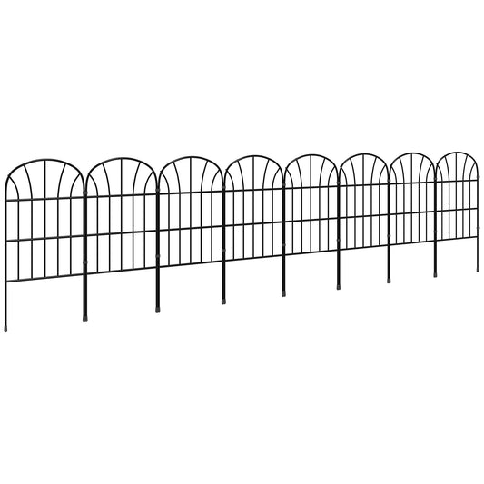 Photo of Outsunny Metal Decorative Outdoor Picket Fence Panels Set of 8, Black in Black colour on a white background