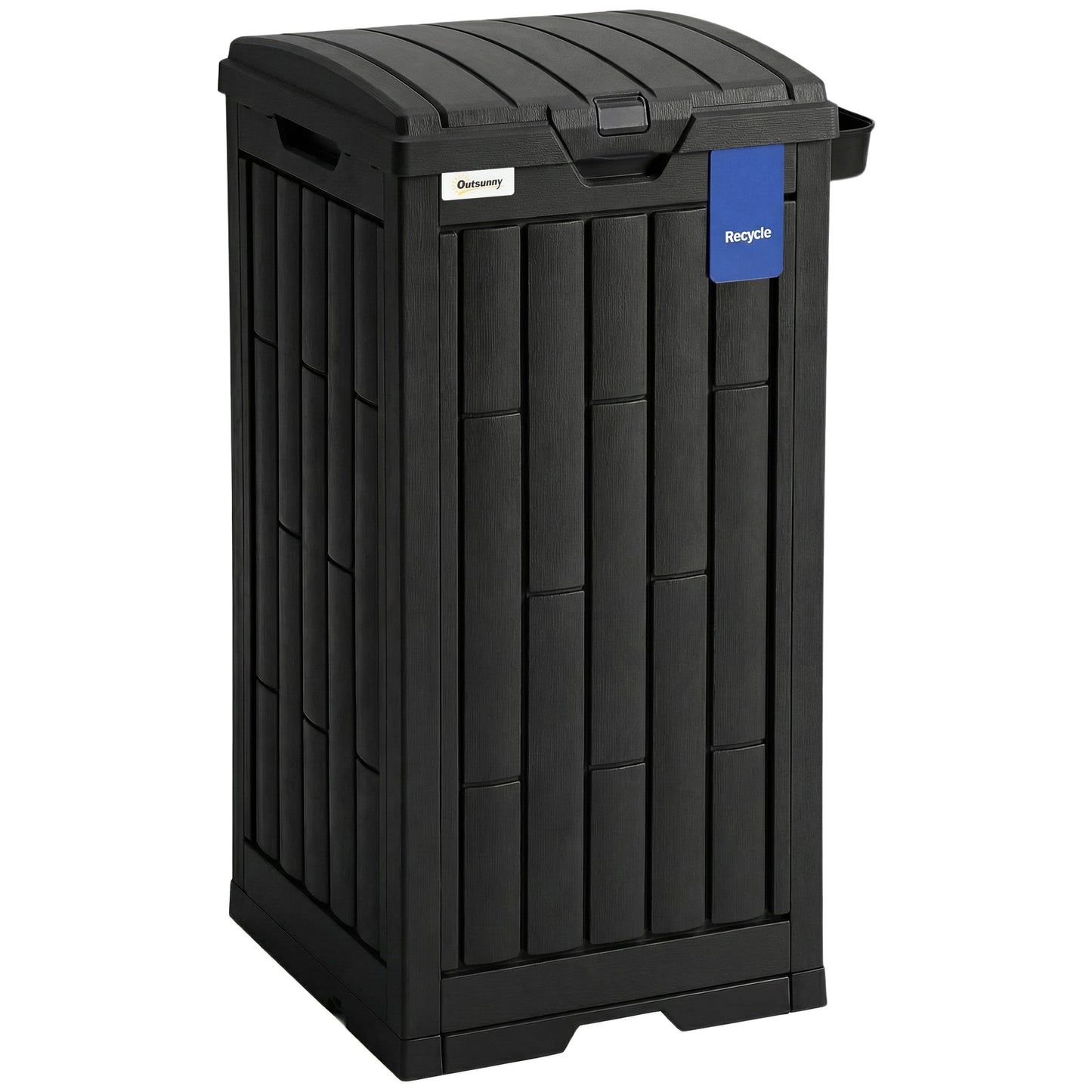 Photo of Outsunny 110 L Outdoor Bin with Dual Lid, Waterproof Plastic Trash Bin with Ashtray and Drip Tray, Garden Waste Trash Bin, Black in Black colour on a white background