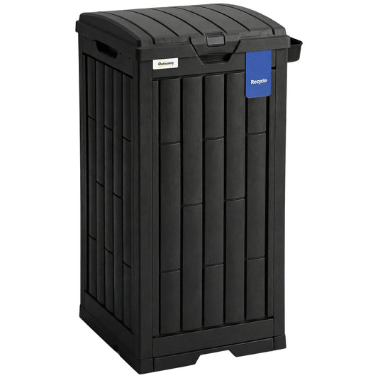 Photo of Outsunny 110 L Outdoor Bin with Dual Lid, Waterproof Plastic Trash Bin with Ashtray and Drip Tray, Garden Waste Trash Bin, Black in Black colour on a white background