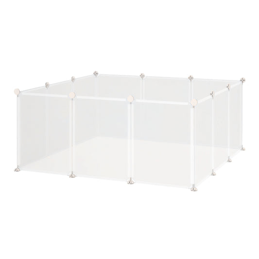 PawHut white plastic pet playpen assembled as a rectangular enclosure with translucent panels
