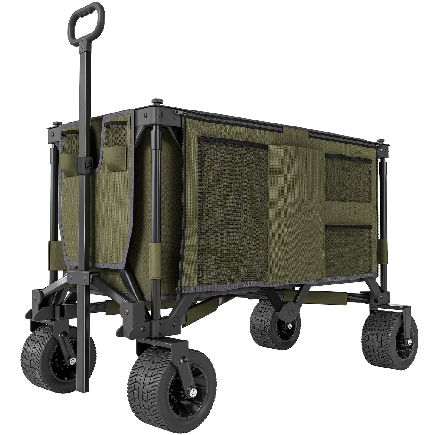 Photo of Outsunny 300L Festival Trolley on Wheels, Folding Camping Trolley Cart, Heavy Duty Collapsible Wagon Cart with Wide Wheels, Side Pockets for Outdoor Garden Picnic Beach Shopping Fishing, Green in Green colour on a white background