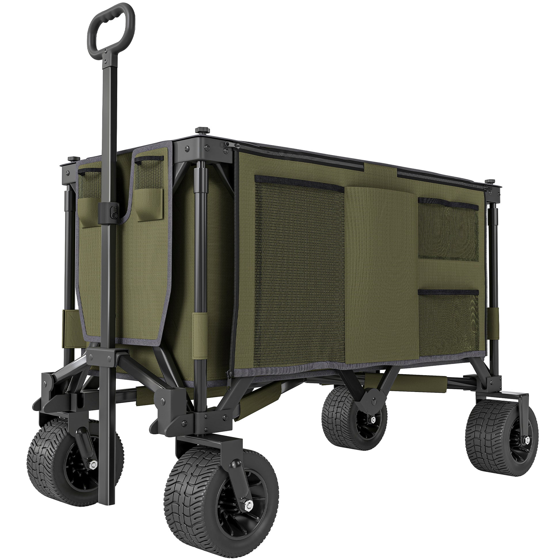 Photo of Outsunny 300L Festival Trolley on Wheels, Folding Camping Trolley Cart, Heavy Duty Collapsible Wagon Cart with Wide Wheels, Side Pockets for Outdoor Garden Picnic Beach Shopping Fishing, Green in Green colour on a white background