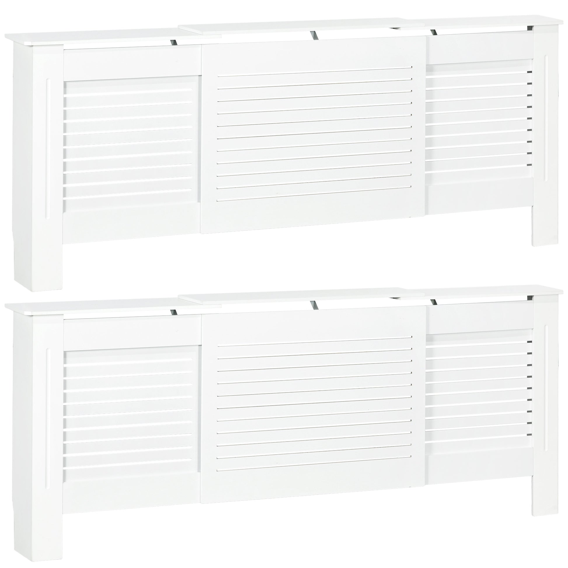 Photo of HOMCOM Set of 2 MDF Extendable Radiator Cover with Cabinet Shelving, Home Office Slatted Design, White 139-208.5L x 20.5W x 82.5H cm in cm colour on a white background