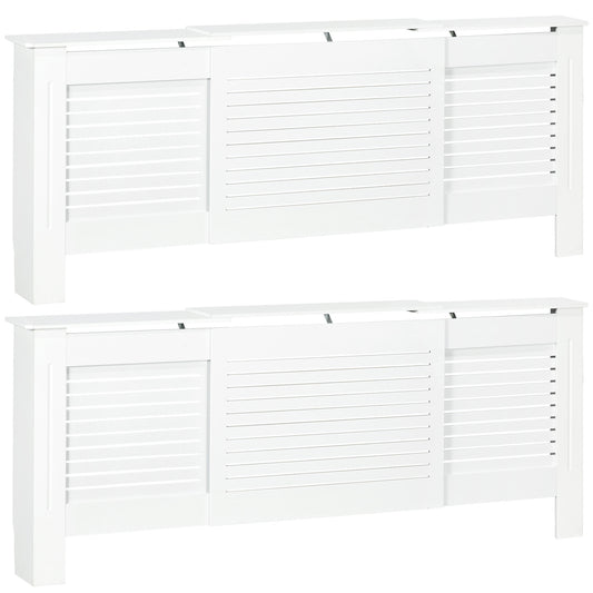 Photo of HOMCOM Set of 2 MDF Extendable Radiator Cover with Cabinet Shelving, Home Office Slatted Design, White 139-208.5L x 20.5W x 82.5H cm in cm colour on a white background