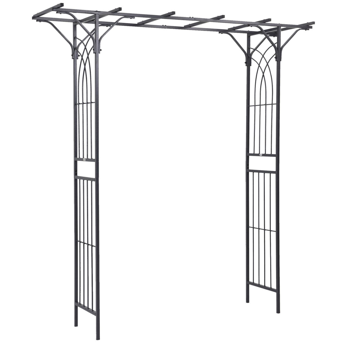 Photo of Outsunny 210cm Decorative Metal Garden Trellis Arch with Durable Steel Tubing & Elegant Scrollwork, Great for Weddings, Dark Gre in Gre colour on a white background