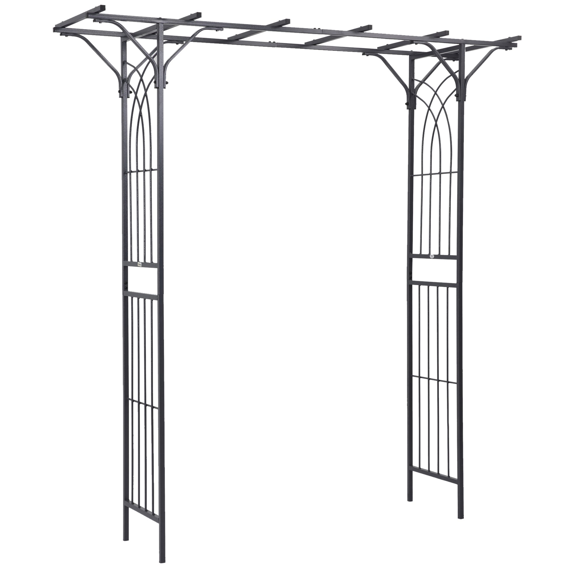 Photo of Outsunny 210cm Decorative Metal Garden Trellis Arch with Durable Steel Tubing & Elegant Scrollwork, Great for Weddings, Dark Gre in Gre colour on a white background