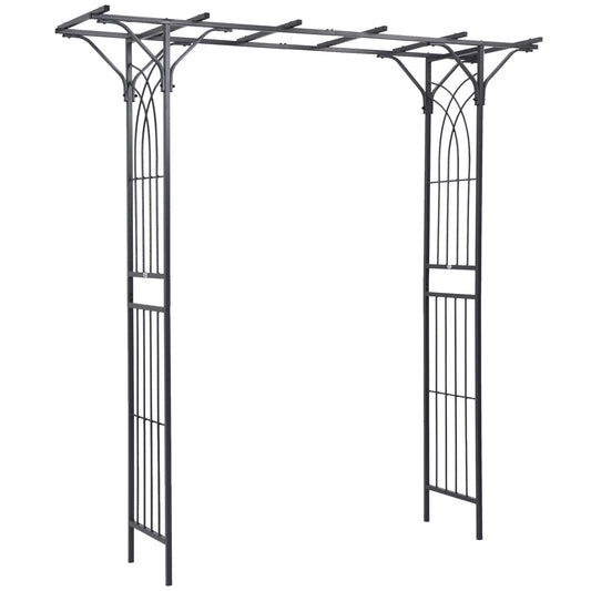 Photo of Outsunny 210cm Decorative Metal Garden Trellis Arch with Durable Steel Tubing & Elegant Scrollwork, Great for Weddings, Dark Gre in Gre colour on a white background