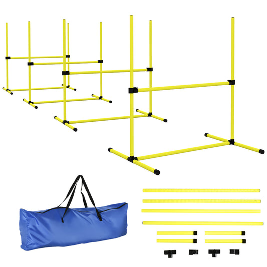 Photo of PawHut 4 Pieces Dog Agility Training Equipment, Adjustable Height Jumps Hurdle with Carrying Bag for Outdoor, Yellow in Yellow colour on a white background