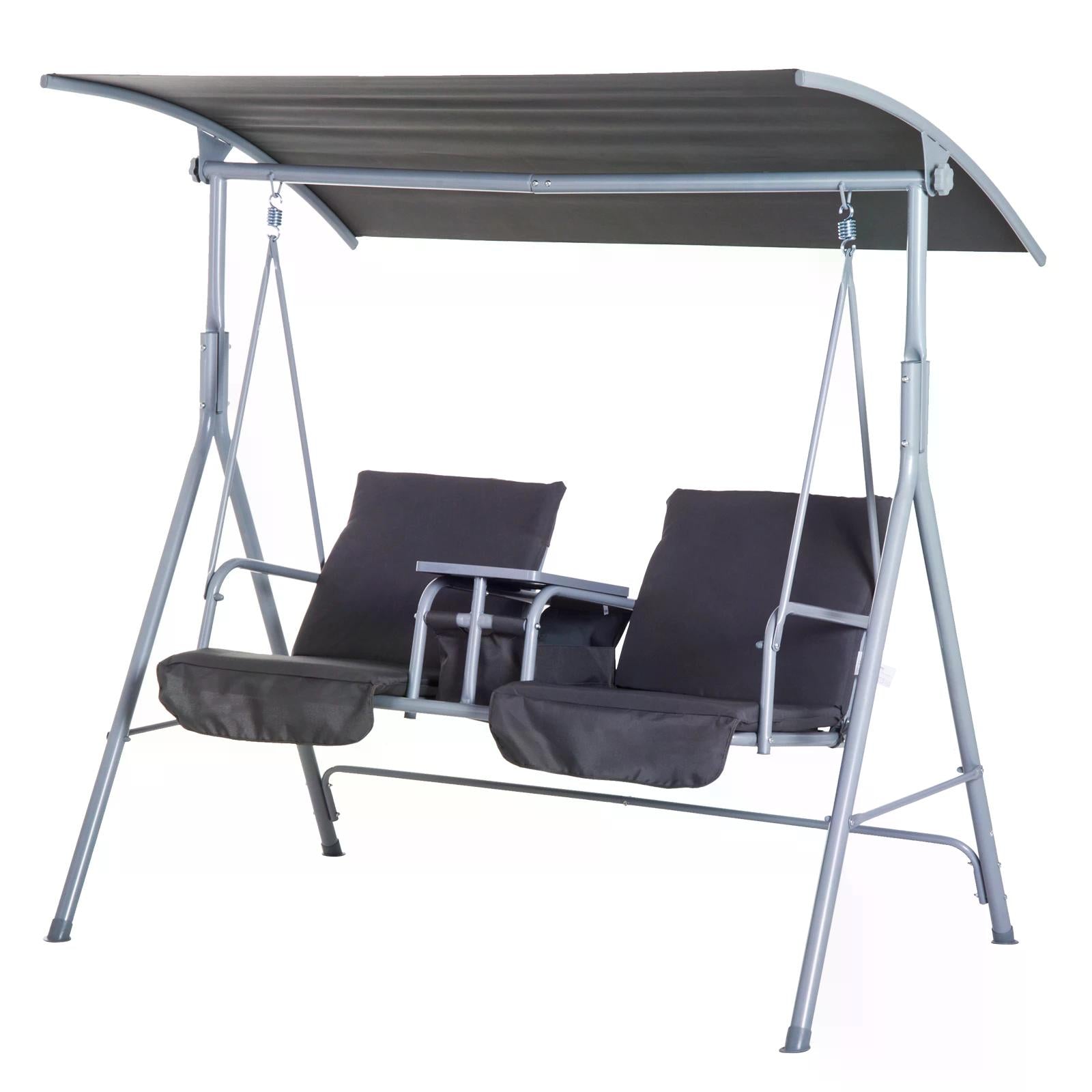 Photo of Outsunny Steel Frame 2-Seater  Swing Chair w/ Table Grey in Grey colour on a white background