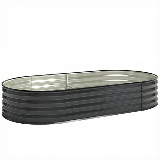 Photo of Outsunny Galvanised Raised Garden Bed, Metal Planter Box with Safety Edging, for Flowers, Herbs, Succulents, Dark Grey in Grey colour on a white background