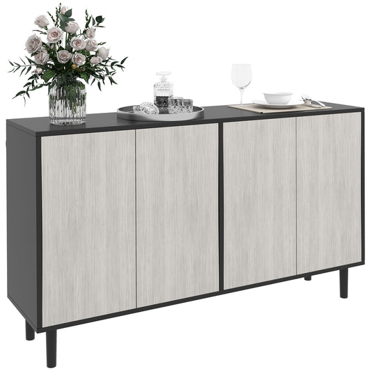 Photo of HOMCOM Kitchen Sideboard Storage Cabinet for Living Room with Adjustable Shelves 4 Doors and Pine Wood Legs Black in Black colour on a white background