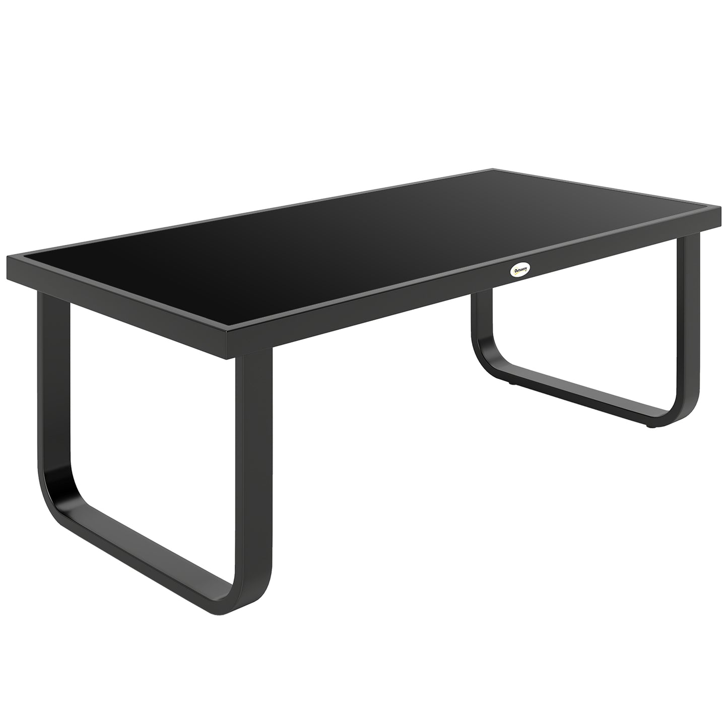 Photo of Outsunny Outdoor Garden Coffee Table, Rectangle Metal Side Table with Tempered Glass Tabletop, Adjustable Foot Pads in Pads colour on a white background