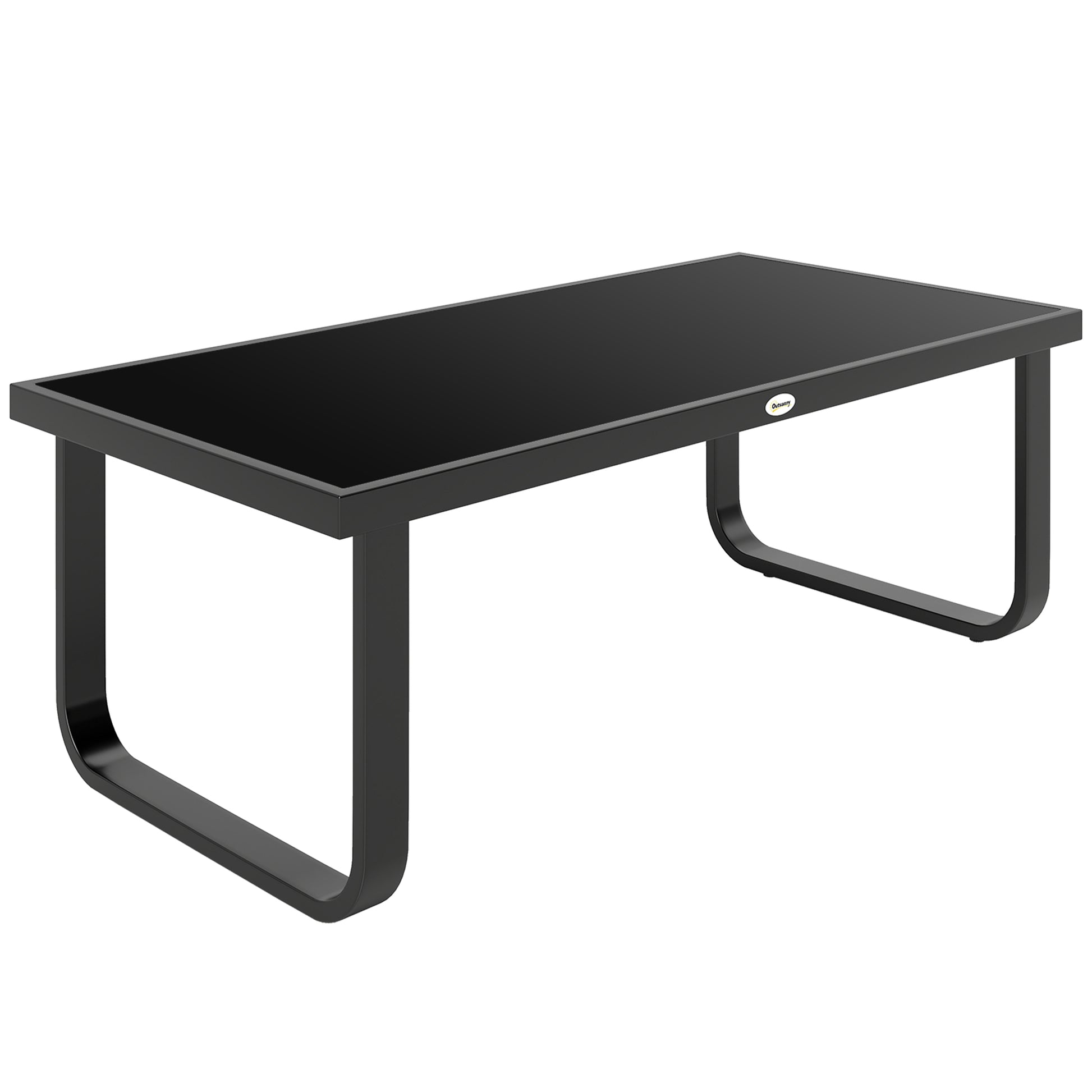 Photo of Outsunny Outdoor Garden Coffee Table, Rectangle Metal Side Table with Tempered Glass Tabletop, Adjustable Foot Pads in Pads colour on a white background