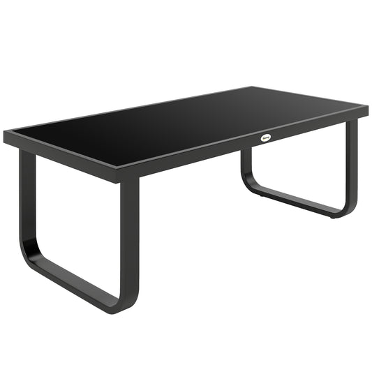 Photo of Outsunny Outdoor Garden Coffee Table, Rectangle Metal Side Table with Tempered Glass Tabletop, Adjustable Foot Pads in Pads colour on a white background