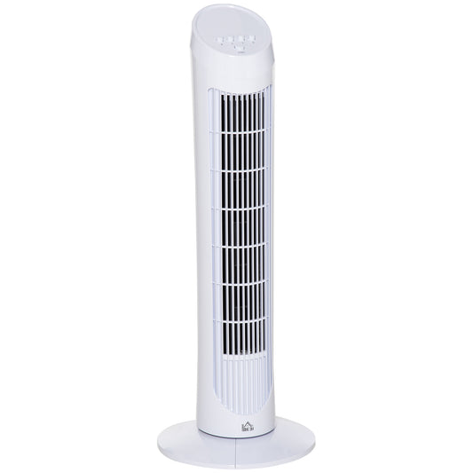 Photo of HOMCOM Tower Fan for Bedroom Cooling, 30 Inch Electric 70° Oscillating Fan with 3 Speed Settings, Standing Floor Fan for Home Office Indoor, White in White colour on a white background