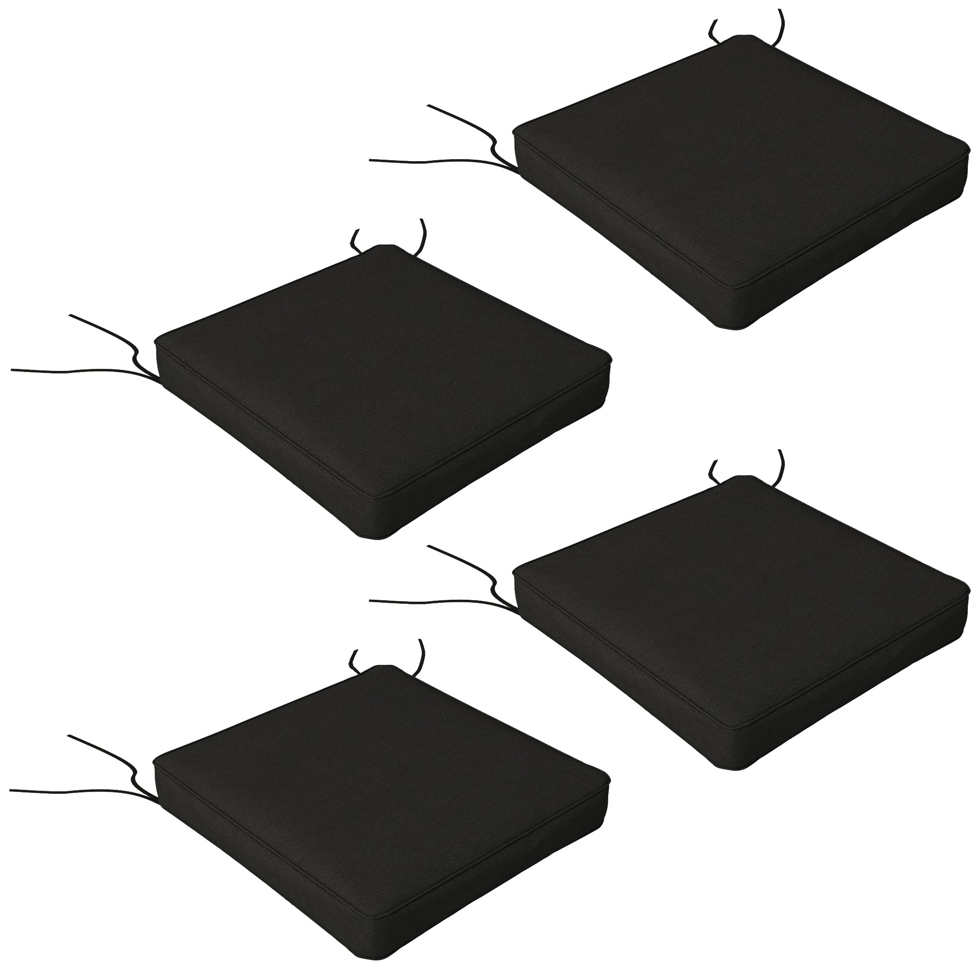 Photo of Outsunny 4-Piece Seat Cushions Pillow Replacement, Patio Chair Cushions Set with Ties for Indoor Outdoor, Black in Black colour on a white background