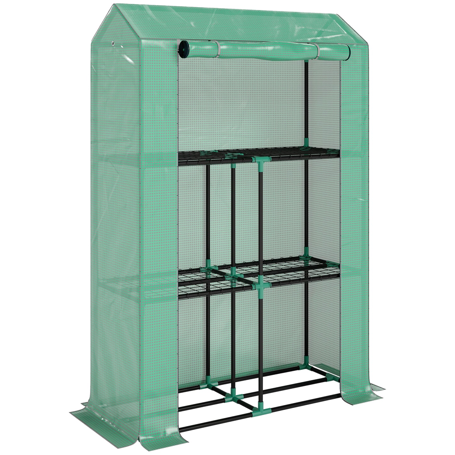 Photo of Outsunny 40 x 100cm Three Shelf Steel Frame Greenhouse - Green in Green colour on a white background