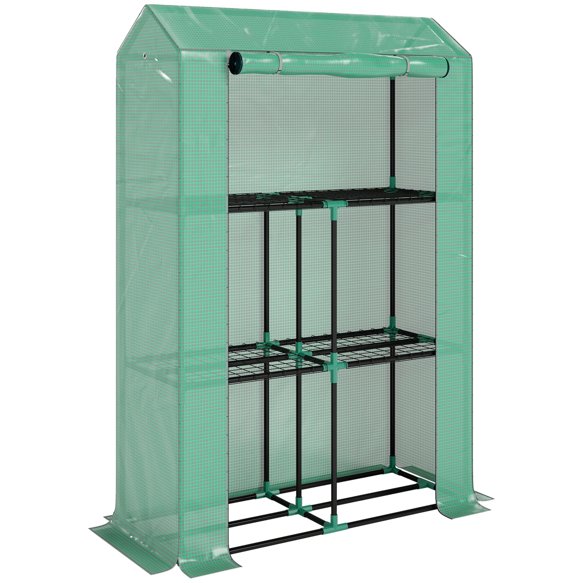 Photo of Outsunny 40 x 100cm Three Shelf Steel Frame Greenhouse - Green in Green colour on a white background