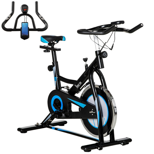 Photo of HOMCOM Stationary Exercise Bike, 8kg Flywheel Indoor Cycling Workout Fitness Bike, Adjustable Resistance Cardio Exercise Machine w/ LCD Monitor Pad and Phone Holder for Home, Gym, Office, Black in Black colour on a white background