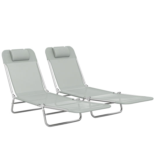 Photo of Outsunny Set of Two Steel Frame Sun Loungers, with Reclining Backs - Light Grey in Grey colour on a white background