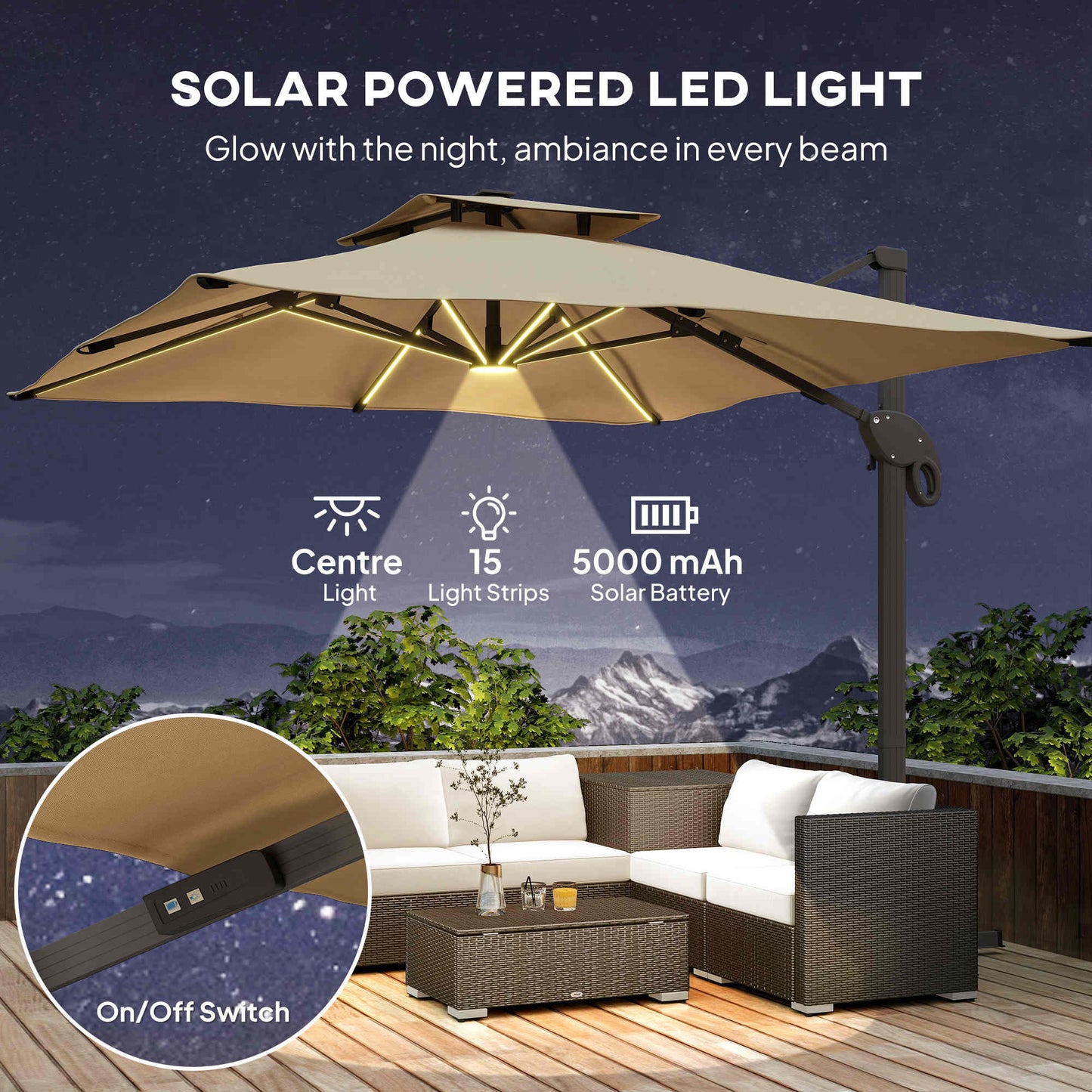 Outsunny 3 x 3(m) Aluminium Sun Square Canopy Top with Adjustable Pole Angle, Khaki