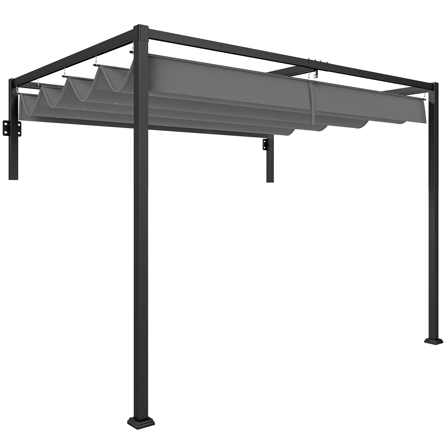 Photo of Outsunny 2 x 3(m) Lean To Steel Pergola, with Moving Fabric Canopy - Dark Grey in Grey colour on a white background