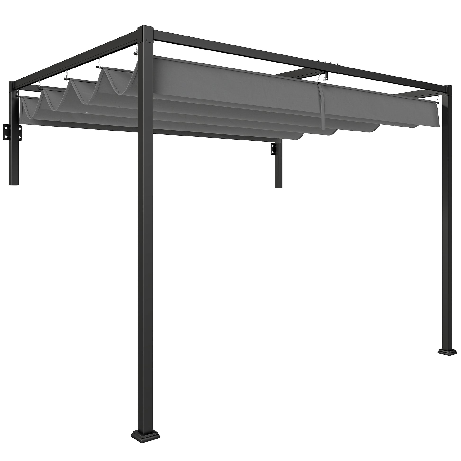 Photo of Outsunny 2 x 3(m) Lean To Steel Pergola, with Moving Fabric Canopy - Dark Grey in Grey colour on a white background