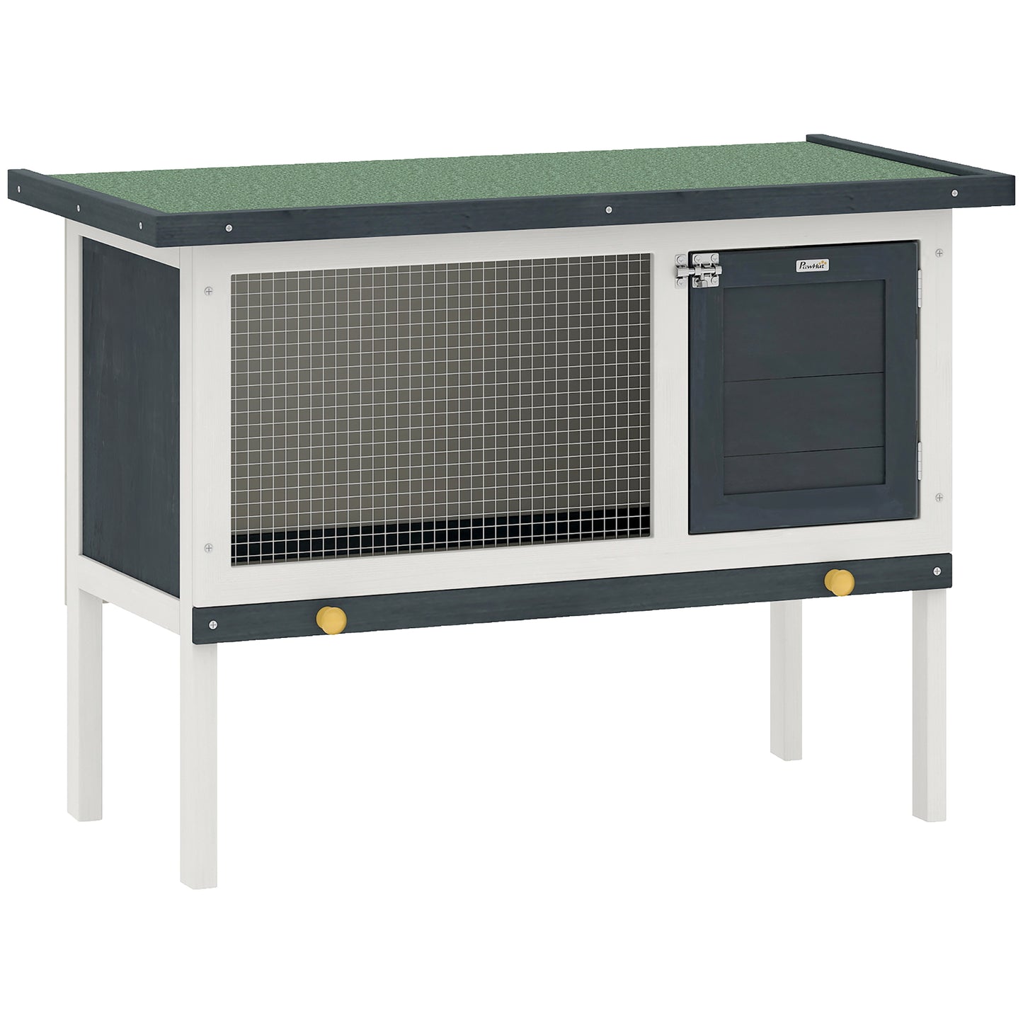 Photo of PawHut Wooden Rabbit Hutch Guinea Pig Hutch Bunny Cage Small Animal Habitat Openable Asphalt Roof for Outdoor Use 90 x 45 x 65 cm in cm colour on a white background