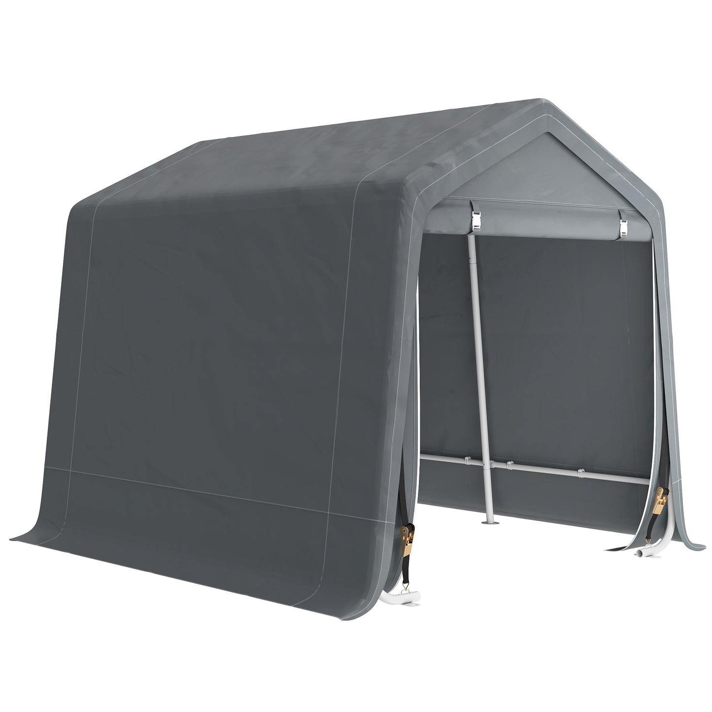 Photo of Outsunny 8 x 6.5 ft Outdoor Garden Storage Shed, Waterproof Bike Tent w/ Double Roll-up Zipper Door for Garden Tools, Dark Grey in Grey colour on a white background