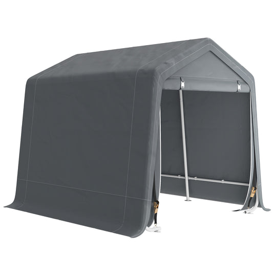 Photo of Outsunny 8 x 6.5 ft Outdoor Garden Storage Shed, Waterproof Bike Tent w/ Double Roll-up Zipper Door for Garden Tools, Dark Grey in Grey colour on a white background