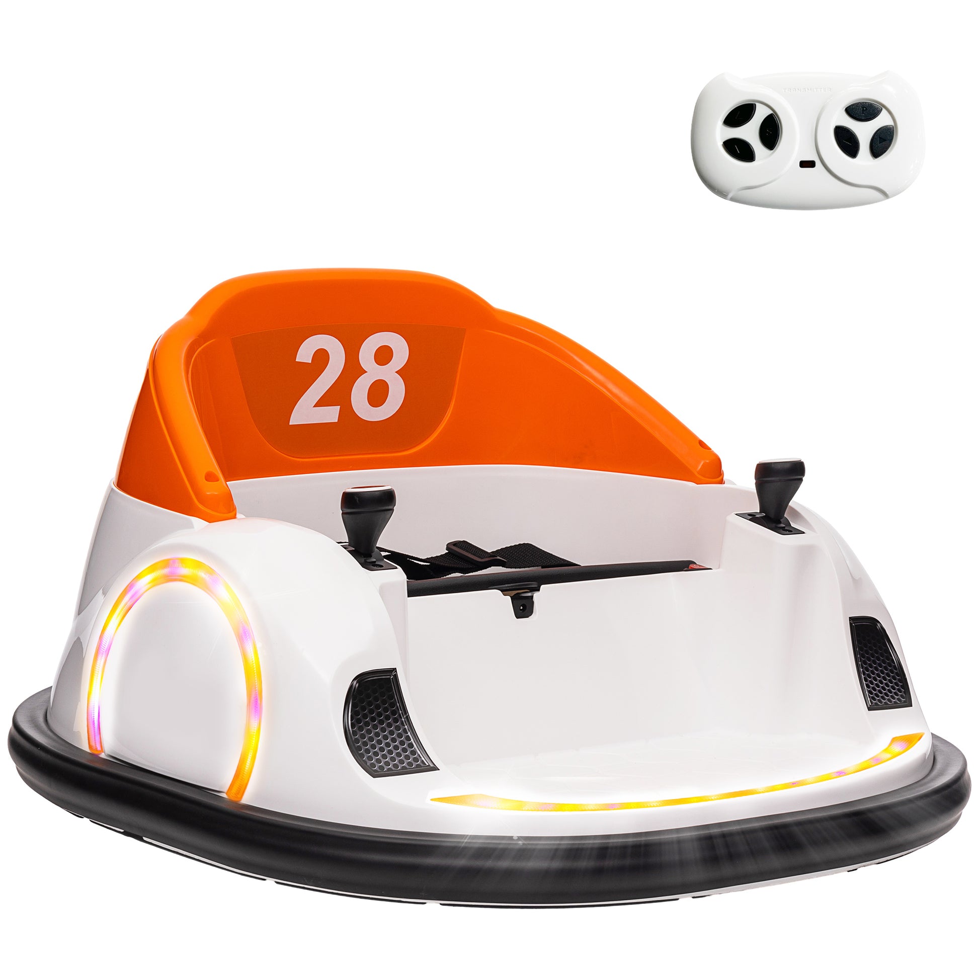 Photo of AIYAPLAY 360° Rotation Kids Bumper Car, 12V Waltzer Car with Remote Control, Dual Joysticks, Music Lights, Orange in Orange colour on a white background