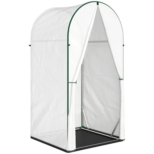 Photo of Outsunny Mini Greenhouse, Portable Green House with Roll-Up Door, PE Base, Small Greenhouse, 100 x 100 x 195 cm, White in White colour on a white background