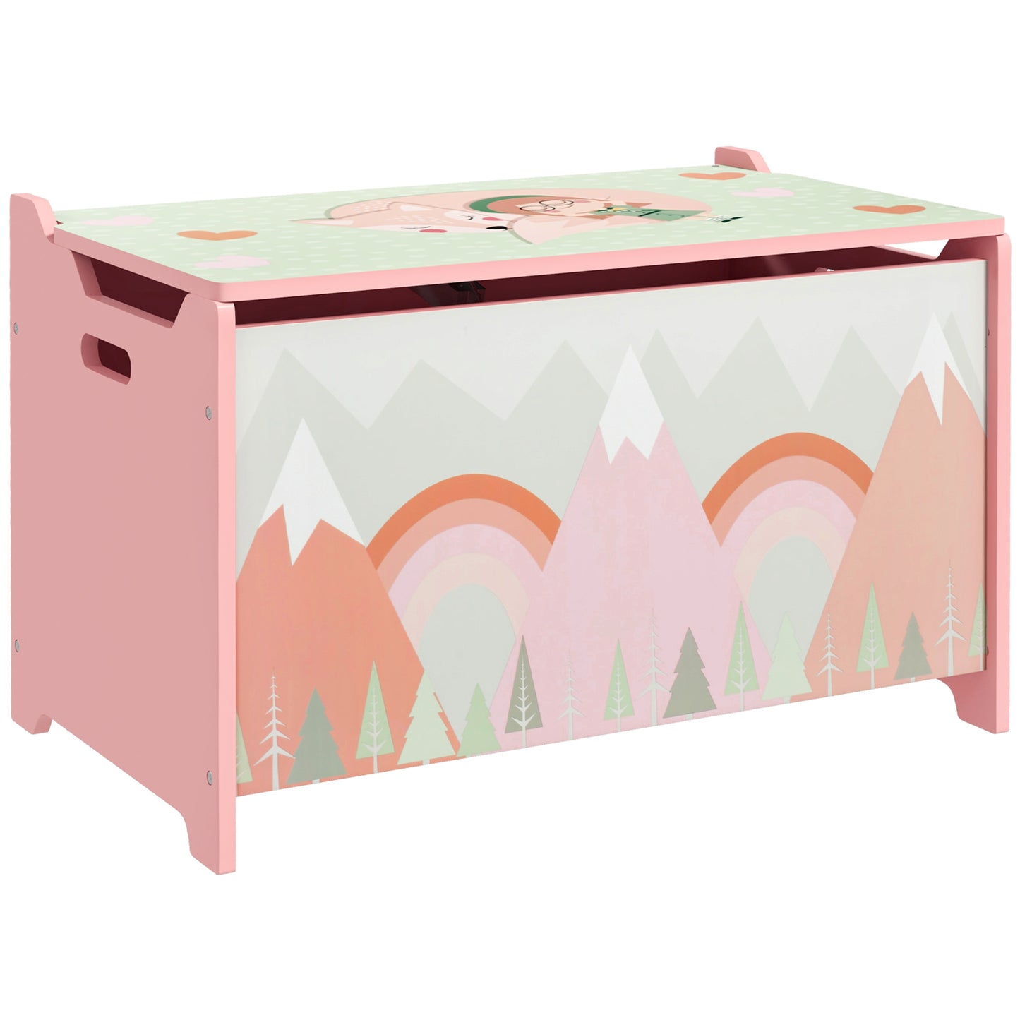 Photo of ZONEKIZ Toy Box, Kids Storage Chest, with Lid, Safety Hinge - Pink in Pink colour on a white background