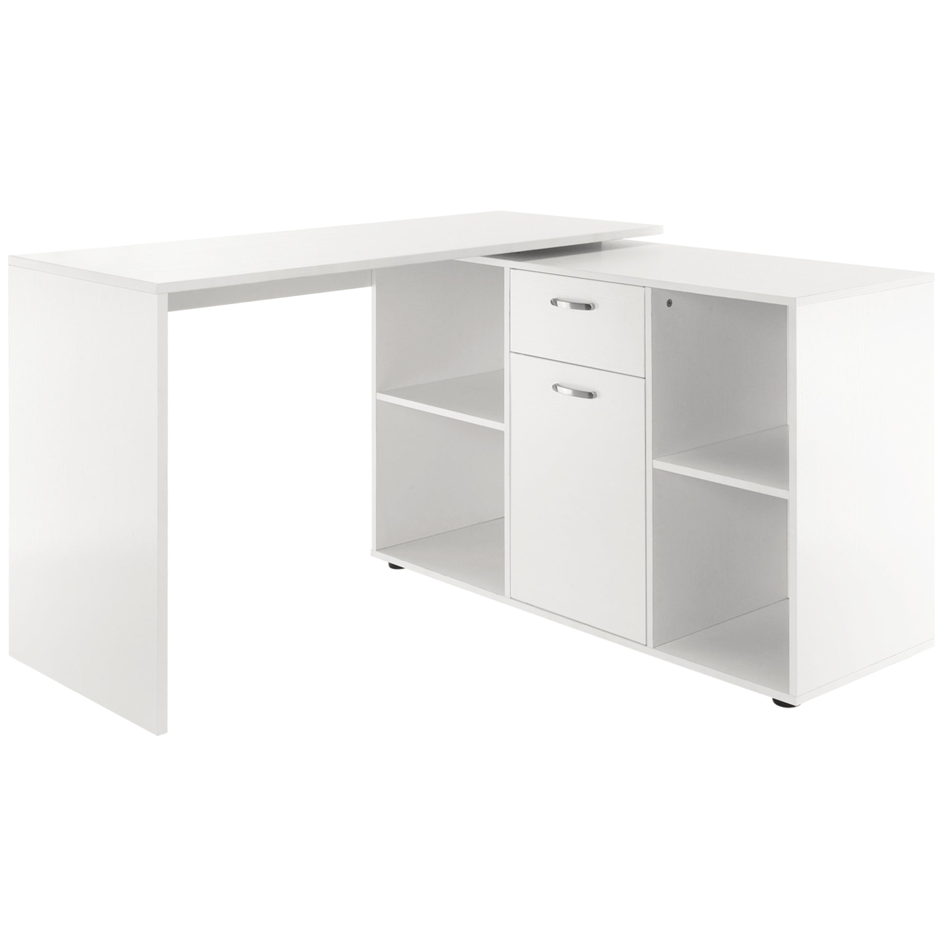 Photo of HOMCOM L-Shaped Computer Desk with Storage Compartments, Drawer and Cabinet, Laptop PC Corner Table, Home Office Workstation, 120 x 115 x 76cm, White in White colour on a white background