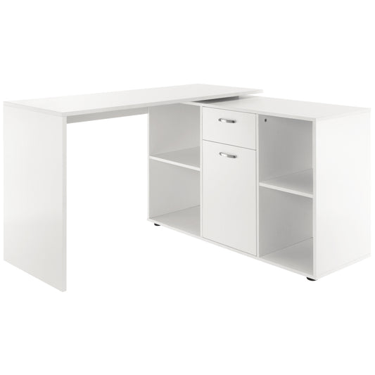 Photo of HOMCOM L-Shaped Computer Desk with Storage Compartments, Drawer and Cabinet, Laptop PC Corner Table, Home Office Workstation, 120 x 115 x 76cm, White in White colour on a white background