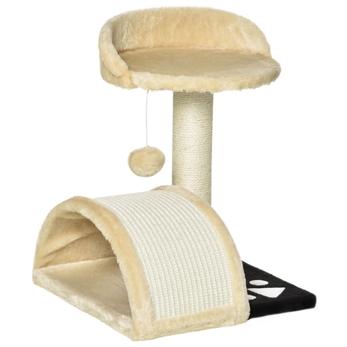 Photo of PawHut Cat Tree Scratching Scratcher Post Kitten Activity Centre Climber Hanging Ball Beige in Beige colour on a white background