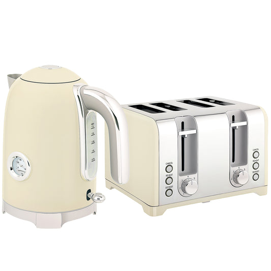 Photo of HOMCOM Retro 3000W Kettle and Toaster Set - Cream in Cream colour on a white background