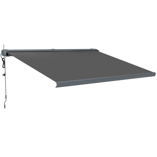 Photo of Outsunny 4 x 3(m) Full Cassette Electric Awning with Remote Controller, Aluminium Frame DIY Retractable Garden Awning, UPF50+ Sun Shade Canopy for Deck Door Window, Dark Grey in Grey colour on a white background