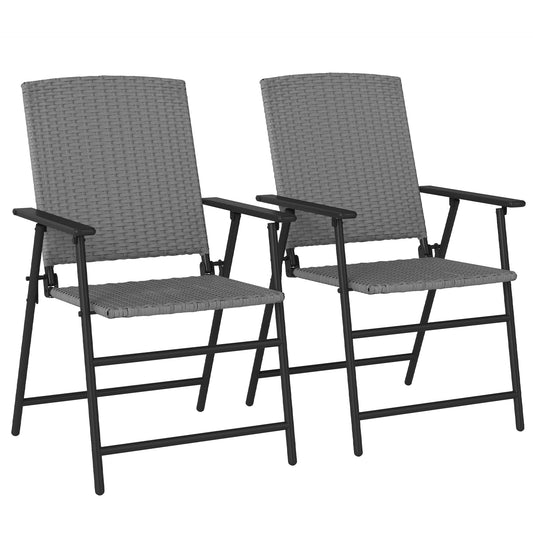 Photo of Outsunny Set of Two Folding Rattan Seat Chairs - Grey in Grey colour on a white background