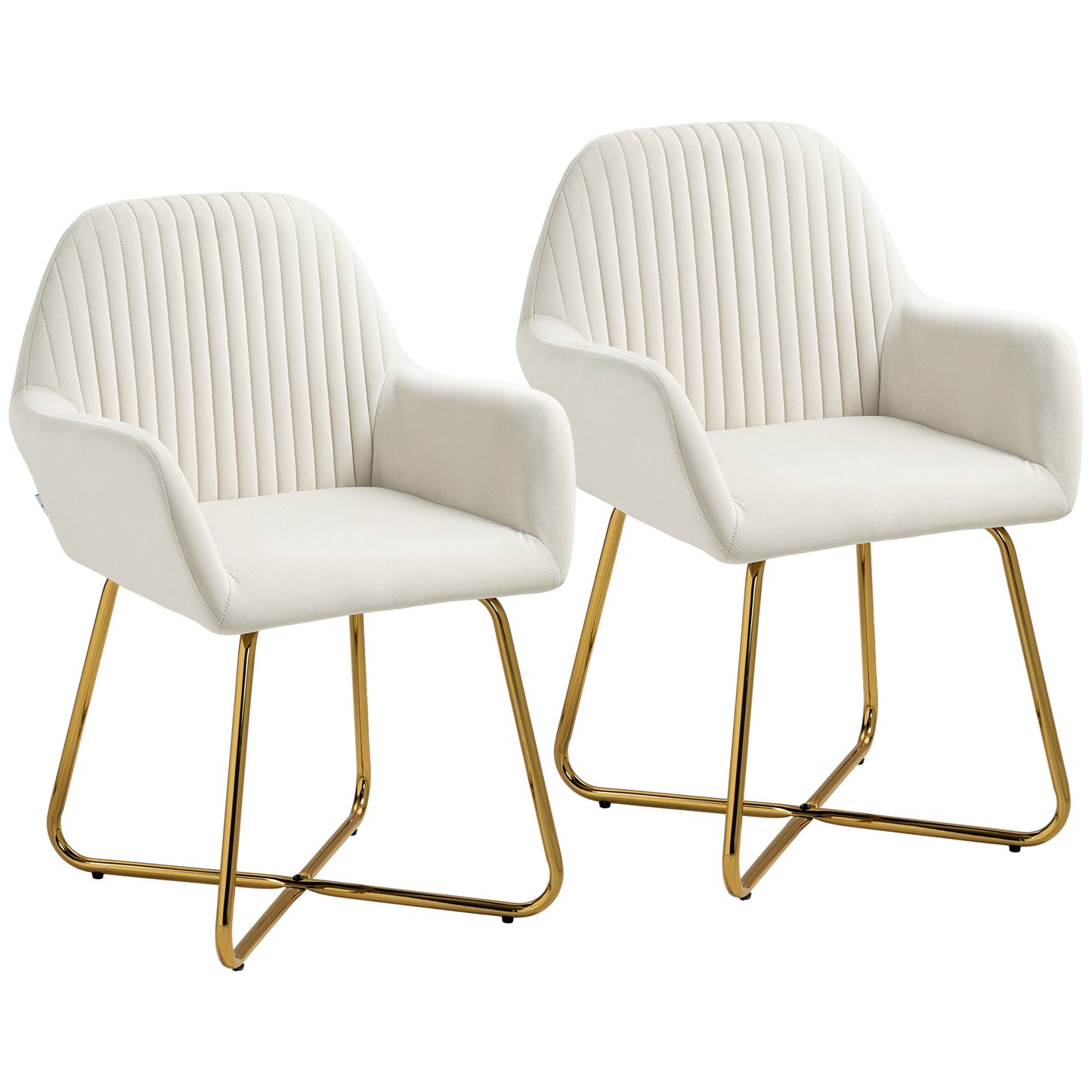 Photo of HOMCOM Modern Arm Chair Set of 2 Upholstered Accent Chair with Metal Base for Living Room Cream White in White colour on a white background