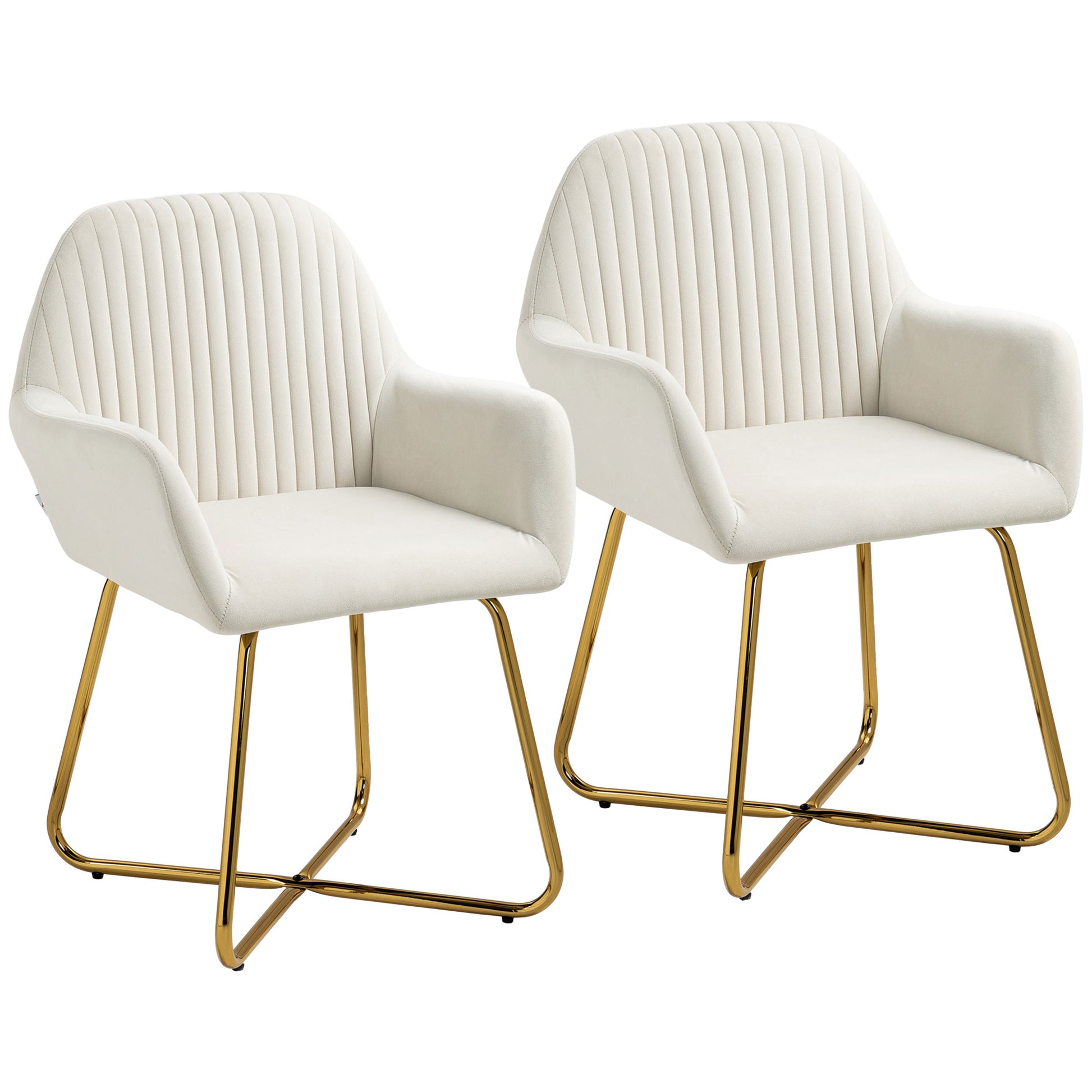 Photo of HOMCOM Modern Arm Chair Set of 2 Upholstered Accent Chair with Metal Base for Living Room Cream White in White colour on a white background