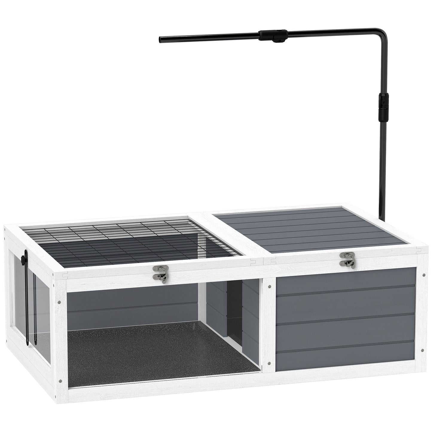Photo of PawHut Tortoise Table with Adjustable Lamp Holder, Wooden Tortoise House w/ Openable Lids, Pull-Out Trays - Grey in Grey colour on a white background