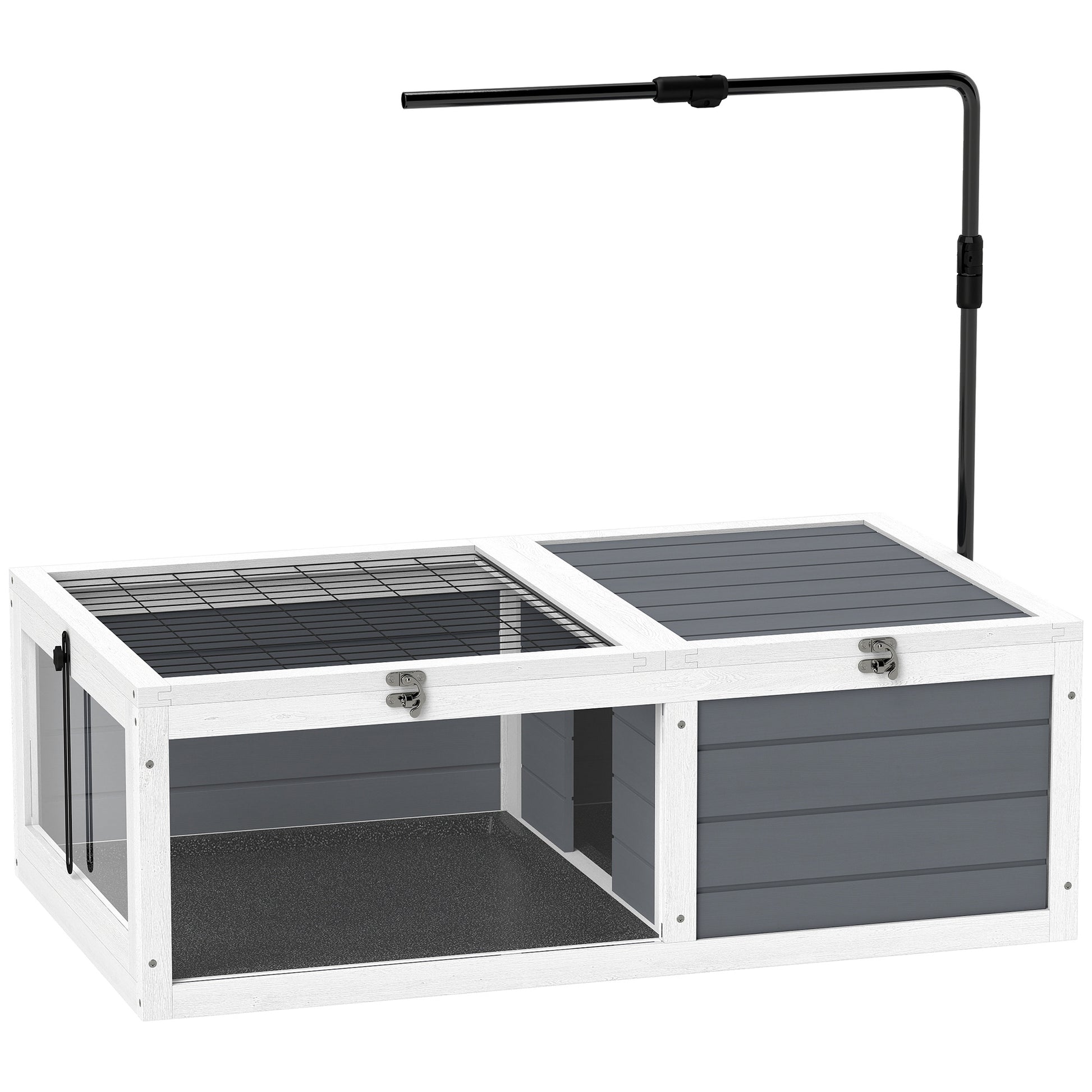 Photo of PawHut Tortoise Table with Adjustable Lamp Holder, Wooden Tortoise House w/ Openable Lids, Pull-Out Trays - Grey in Grey colour on a white background