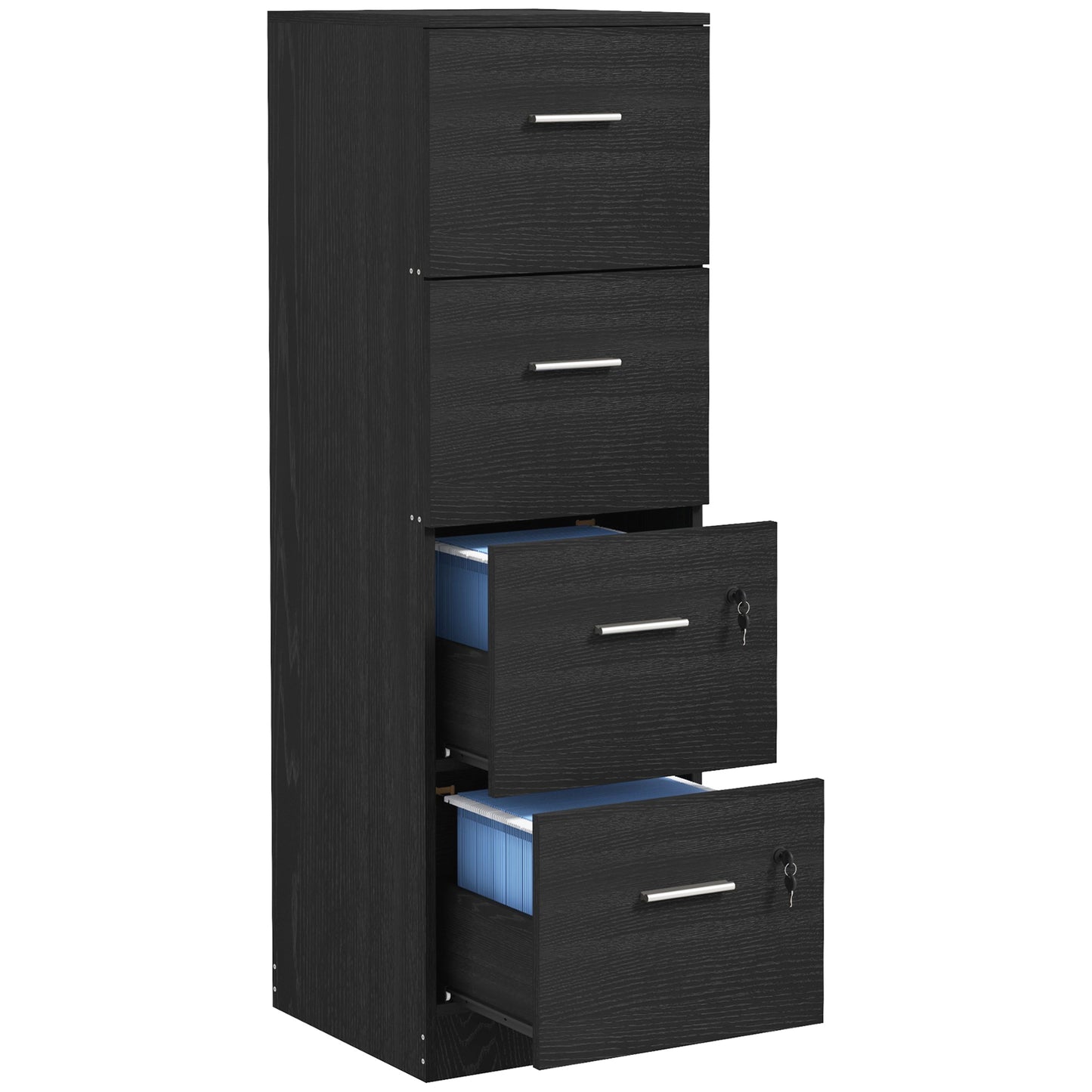 Photo of HOMCOM Four-Drawer Lockable Filing Cabinet - Black Wood Effect in Effect colour on a white background