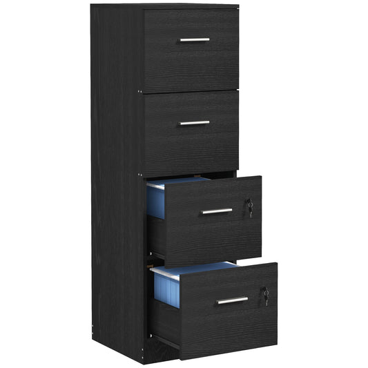 Photo of HOMCOM Four-Drawer Lockable Filing Cabinet - Black Wood Effect in Effect colour on a white background