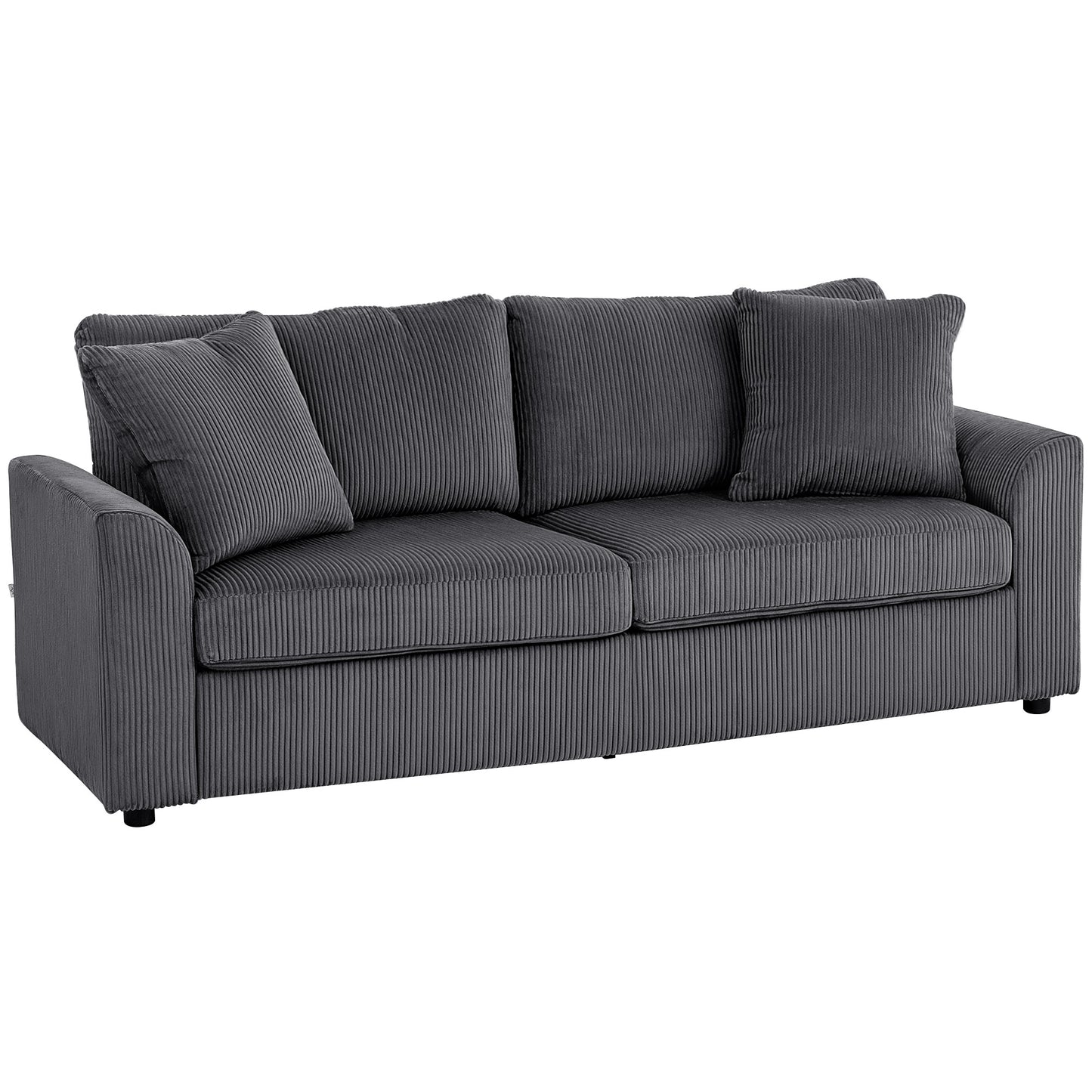 Photo of HOMCOM Modern 3 Seater Sofa with Spring Cushion, 212 cm Fabric Jumbo Cord Sofa Couch with 2 Scatter Cushions, Upholstered Corduroy Settee for Living Room, Bedroom, Home Office, Grey in Grey colour on a white background